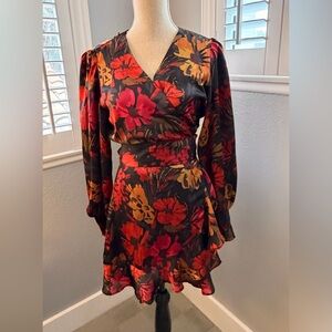 Dress Forum Black Floral Wrap Dress with Red & Yellow Blooms